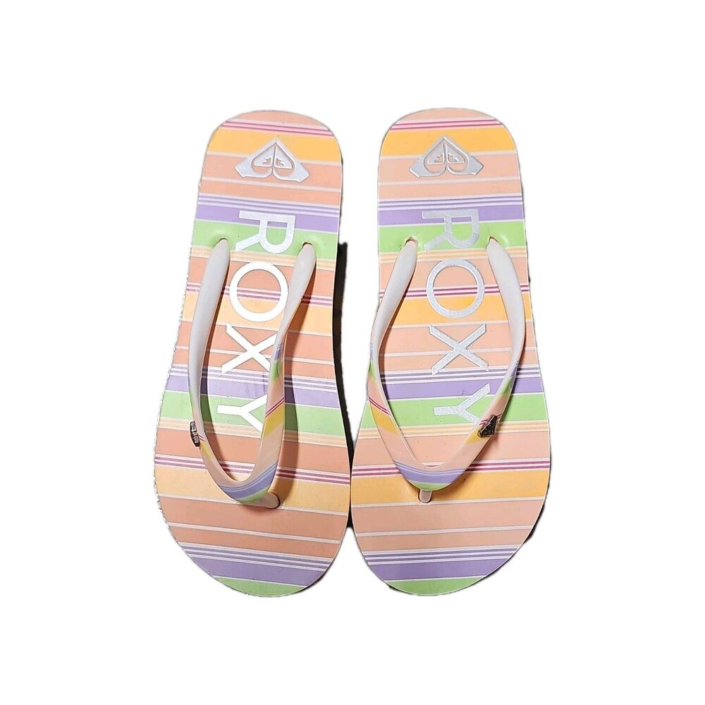 Roxy Multicolor Striped Flip Flop Sandals US Size 3 Women’s Casual Summer